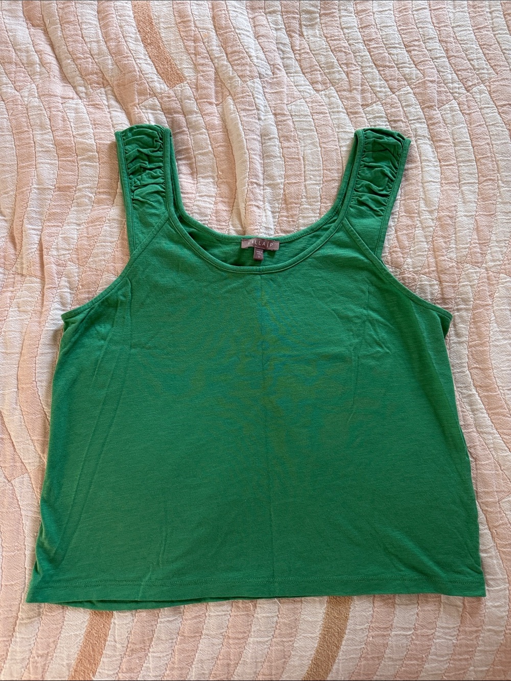 Lilla P Green Sleeveless Ruffle-Shoulder Tank Top